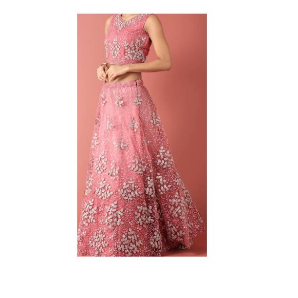 PINK NET SEQUINSE WORK STITCHED LEHENGA & BLOUSE, DUPATTA - Picture 5 of 6